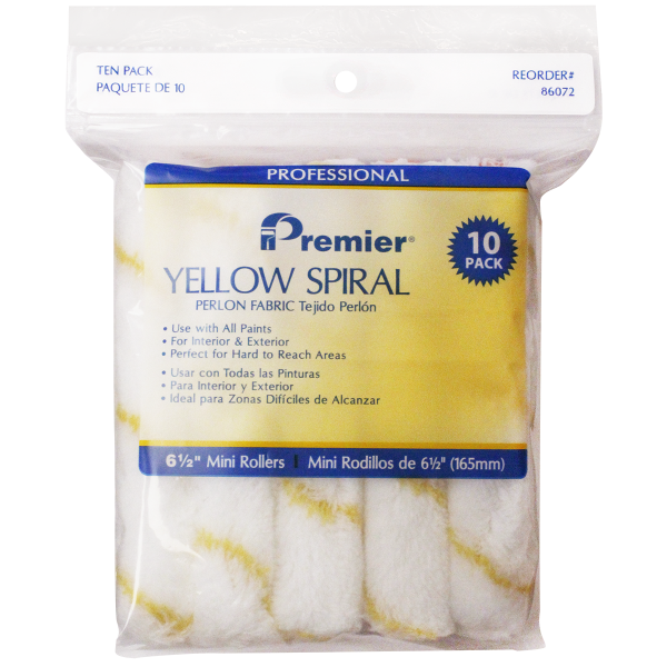 4" Yellow Spiral, Perlon Mini Roller 10pk